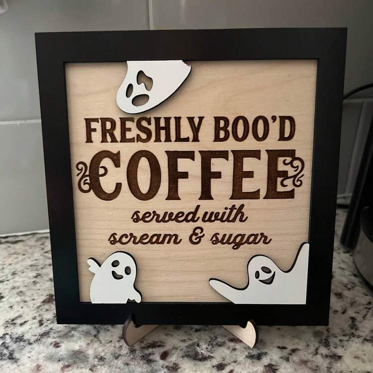 1 Piece 3D Double Wooden Coffee Sign, Fun Halloween Theme "Fresh Boo Coffee", With Ghost Accent, ... | SHEIN