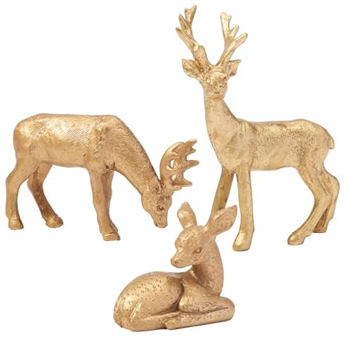 DN DECONATION Reindeer Christmas Decoration Figurines – Vintage Gold Christmas Deer Statue with Faux Fur Texture – Resin Reindeer Christmas Decor for Table Centerpieces, Mantle & Indoor Decor - 3pcs | Amazon (US)