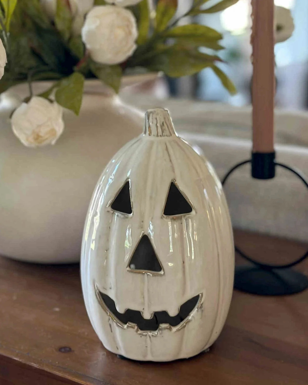 White Ceramic Jack-O-Lantern | Tall | MJHome
