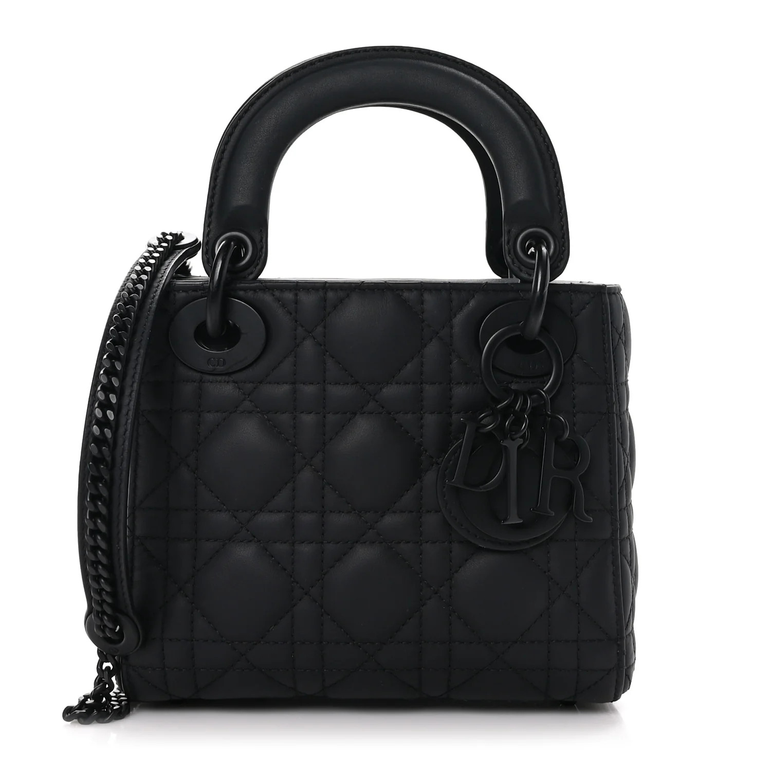 CHRISTIAN DIOR Ultra Matte Calfskin Cannage Mini Lady Dior Black | FASHIONPHILE (US)