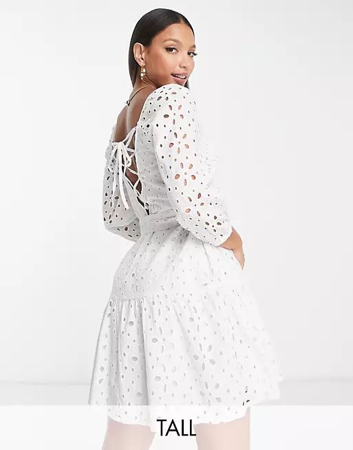 River Island Tall eyelet belted mini dress in white | ASOS (Global)