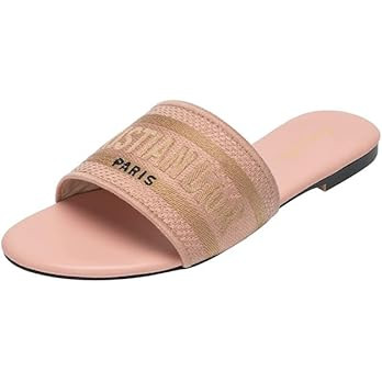 Flat Sandals For Women Comfortable Slide Dressy Leather Sandals, Open Toe Slip On Slippers | Amazon (US)
