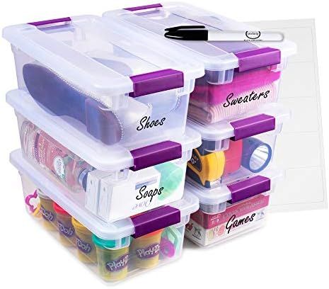 Sterilite 6 Quart Stackable Plastic Storage Bins with Lids and Latches (6 Pack) - Bundled with La... | Amazon (US)