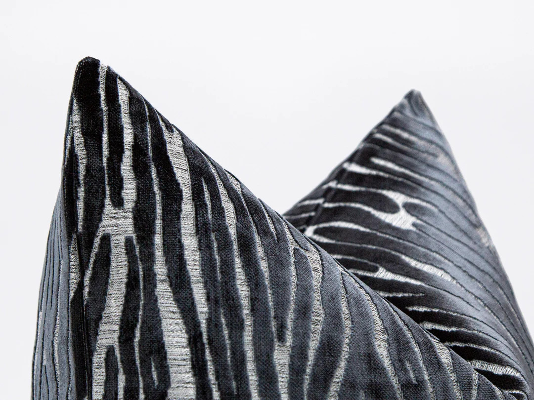 Anthracite Zebra Pillow Cover, Jacquard Throw Pillow, Designer Textured Luxury Velvet Euro Sham, ... | Etsy (US)