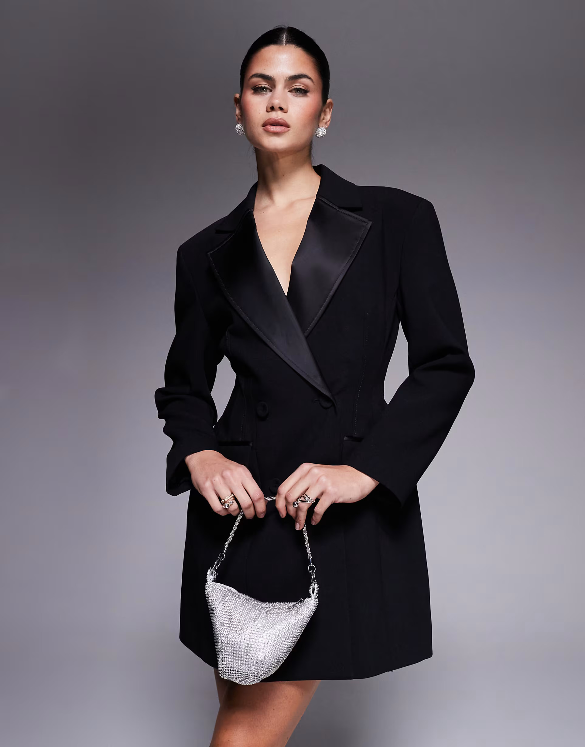 River Island tux style cinch waist blazer dress in black | ASOS (Global)