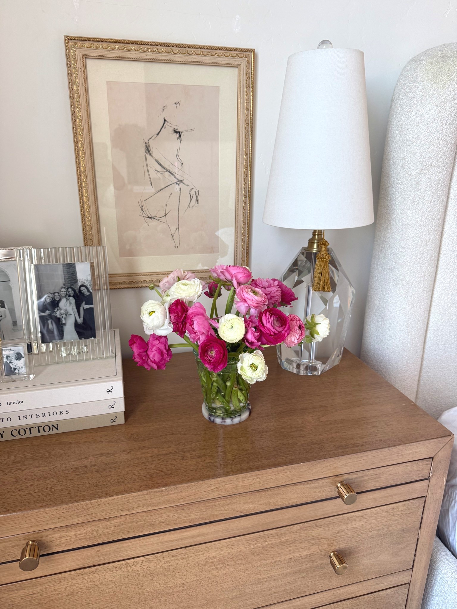 Brooklyn Nightstand styling 🩷 These ranunculus flowers sure made my whole room shine! Obsessed with the colors and gold accents! 
.
.
Alice lane home, Alice lane home furniture, Alice lane home accessories 

#LTKHome #LTKdayinmylife #LTKSaleAlert