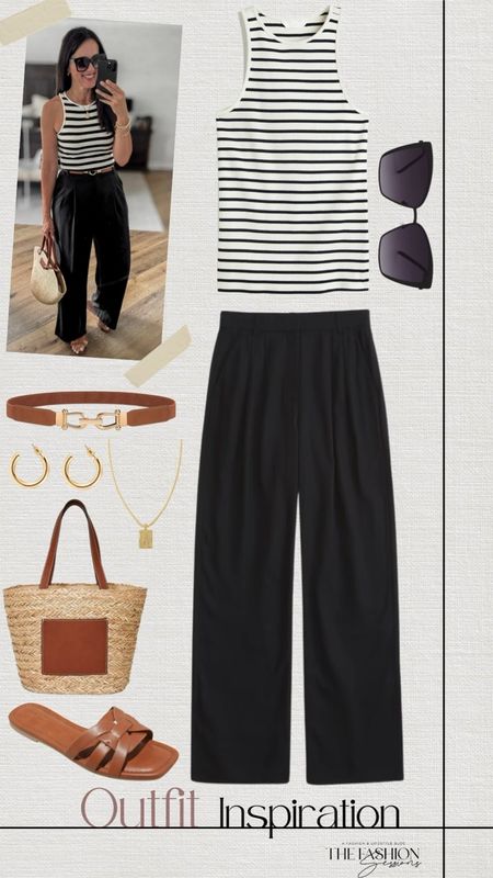 Recreating chic Pinterest looks as a mom over 40 (now fifty!). This is a great early summer look for those who don’t like shorts in the summer!

Sizing:
Tank-small, fits snug
Black trousers-wearing 6, size up if in between 

summer outfit | casual outfit | elevated casual | sandals | European style | Sezane straw tote | 

#LTKOver40 #LTKStyleTip #LTKFindsUnder50