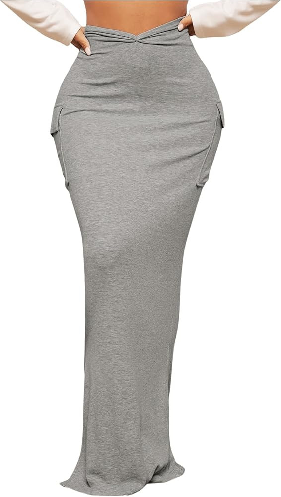 SOLY HUX Women's High Waisted Pocket Side Split Hem Bodycon Pencil Skirt Long Maxi Skirts | Amazon (US)