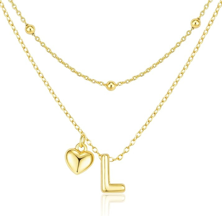 adoyi Valentines Day Gifts for Women Hers Dainty 14K Gold Plated Heart Initial Necklaces Layered ... | Amazon (US)