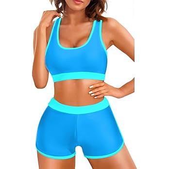 Tempt Me Women Two Piece Sports Bikini Athletic Swimsuits Racerback Crop Top with Boy Shorts Bath... | Amazon (US)
