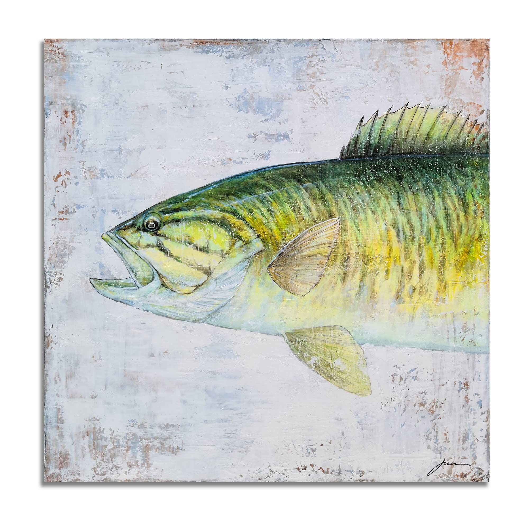YHSKY ARTS Fish Canvas Wall Art with Textured - Modern Coastal Painting - Contemporary Sea Life Pict | Amazon (US)