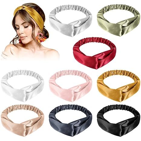 9 Pieces Silky Headband Elastic Silky Hair Wrap Silky Hair Band for Washing Face Twisted Silk Hea... | Amazon (US)
