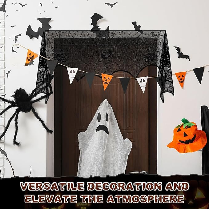 Pangda Halloween Cobweb Fireplace Scarf Mantle Scarf Spider Web Decorations Black Mantle Scarves ... | Amazon (US)