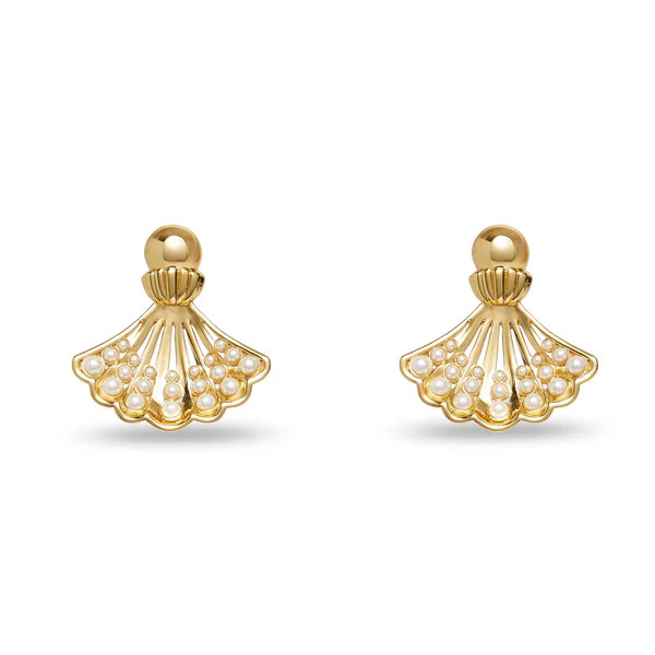 GOLD FAN SHELL EARRINGS | LELE SADOUGHI