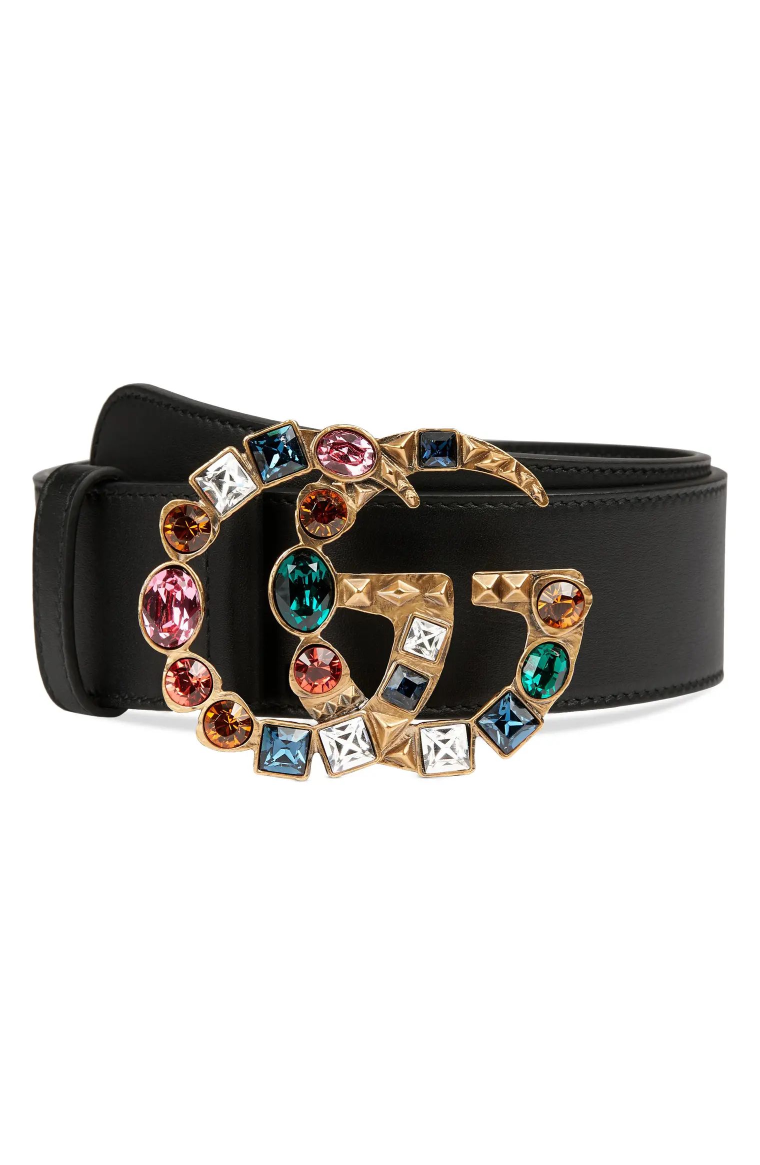 GG Marmont Crystal Buckle Leather Belt | Nordstrom