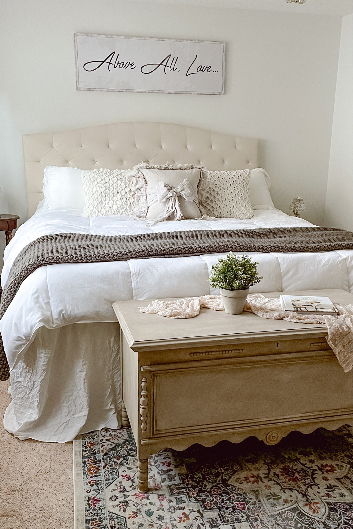 Cozy neutral bedroom. Tufted headboard. Linked similar headboards here. 

#LTKhome #LTKfamily #LTKSeasonal