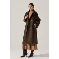 ASTR the Label | Seeley Double Breasted Longline Coat in Brown plaid | Size XS | ASTR The Label (US)