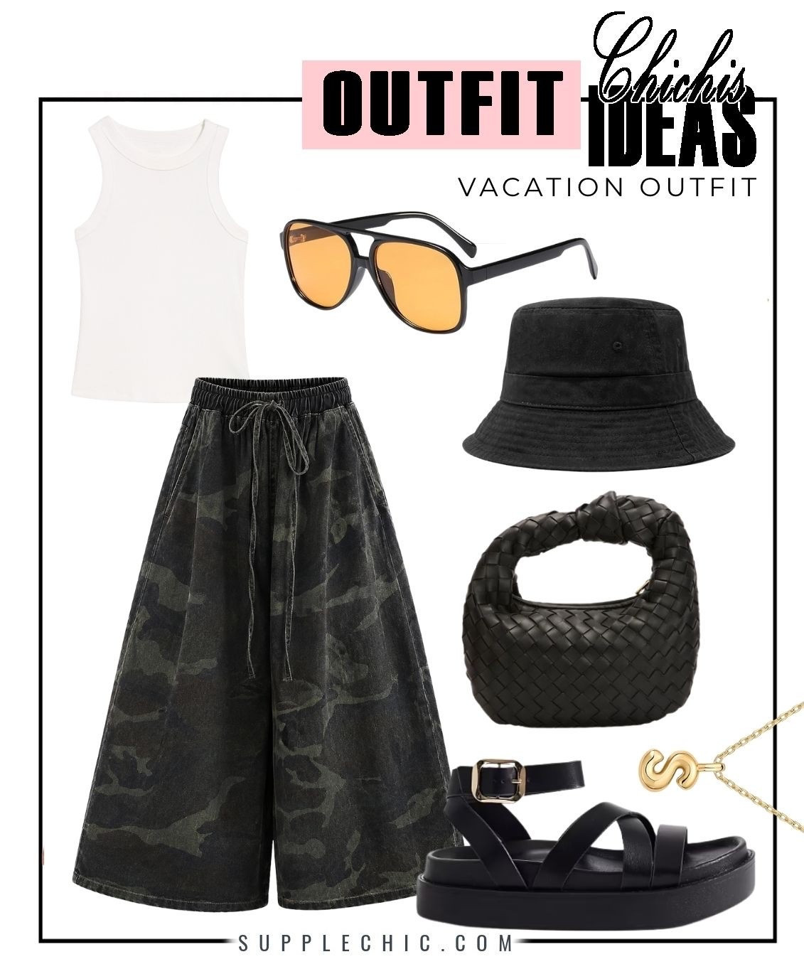 Packing for a trip gets easier when every piece works together. This vacation outfit combines relaxed camo shorts, a simple tank, and elevated accessories for a look that feels comfortable while still styled.  vacation outfit ideas, resort wear outfit, travel outfit women, camo shorts outfit, summer vacation clothes, casual chic outfit, beach vacation style, travel capsule wardrobe

#LTKootd #LTKSeasonal #LTKMidsize