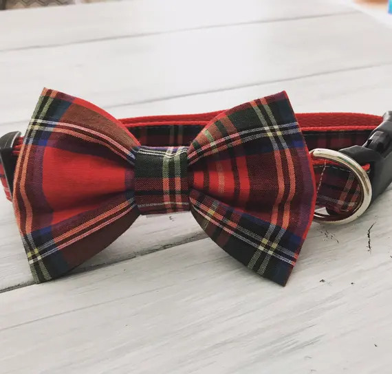 Holiday Plaid Dog Bowtie Collar - Small & Large Sizes All Breeds - Preppy Dog Collar - Dog Bow Tie - | Etsy (US)