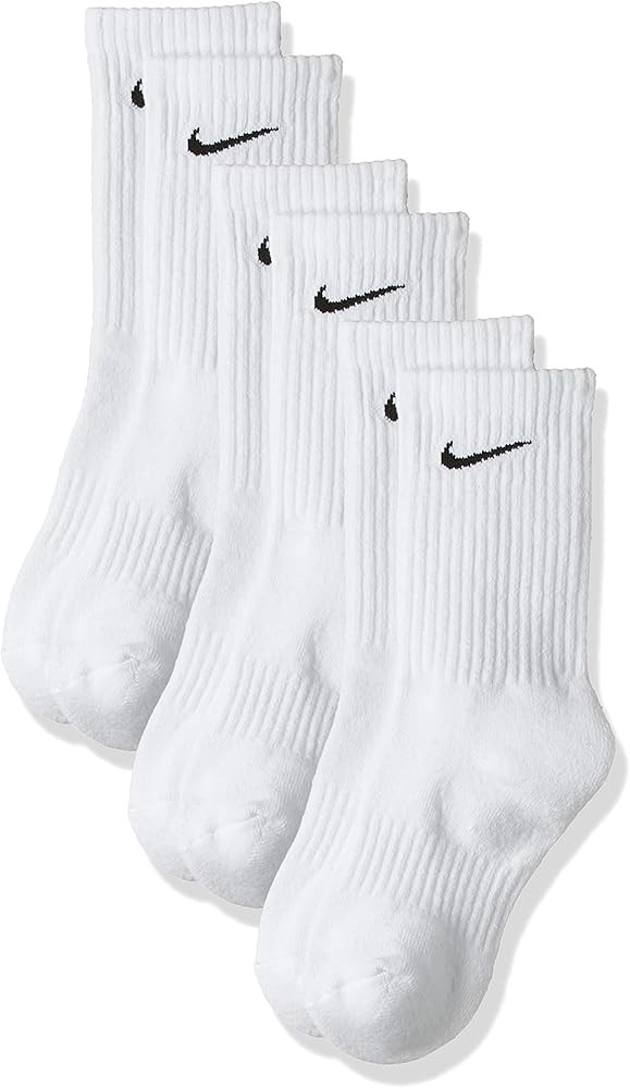 Nike Unisex Performance Cushion Crew Training Socks (3 Pair), WHITE, M | Amazon (US)