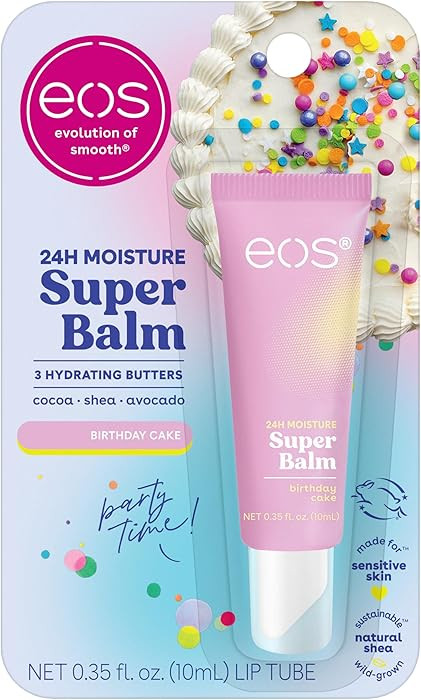 eos 24H Moisture Super Balm - Birthday Cake, Lip Mask, Day or Night Lip Treatment, Made for Sensi... | Amazon (US)