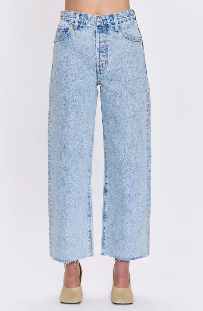 Tate Raw Hem High Waist Ankle Bowed Wide Leg Jeans | Nordstrom