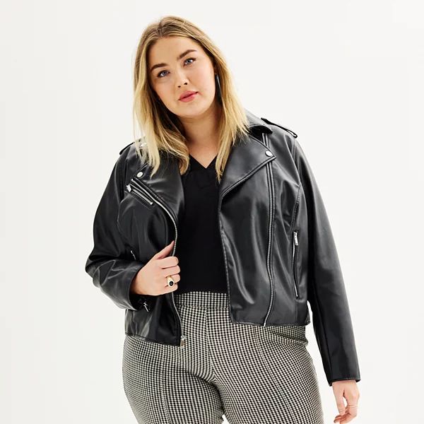 Plus Size Nine West Faux-Leather Moto Jacket | Kohl's