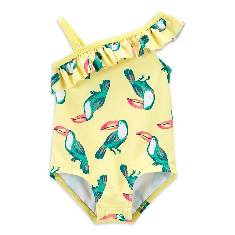 Carter's Child of Mine Girl Ruffled One Shoulder Swimsuit, One-Piece, Sizes 0/3M-5T | Walmart (US)