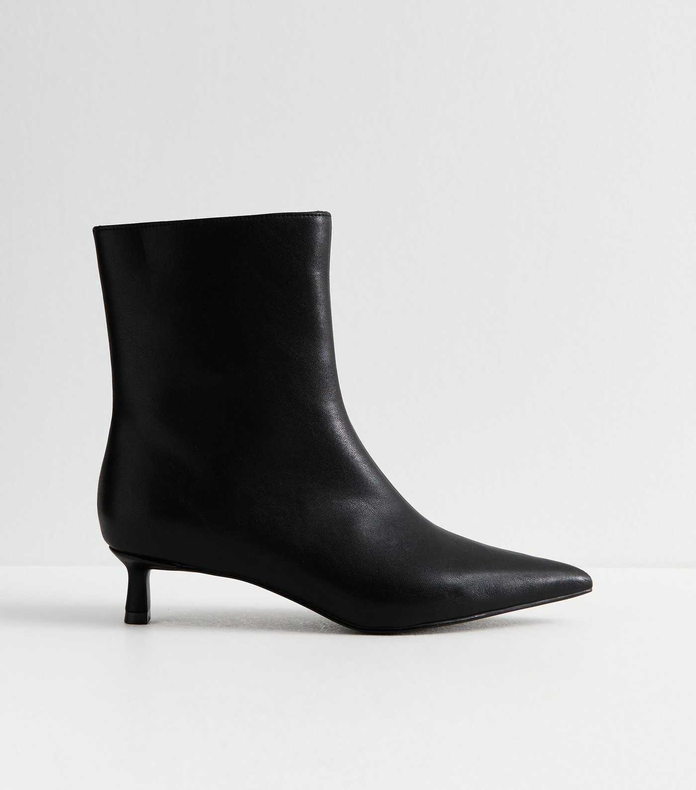 Black Leather Look Pointed Kitten Heel Ankle Boots | New Look | New Look (UK)