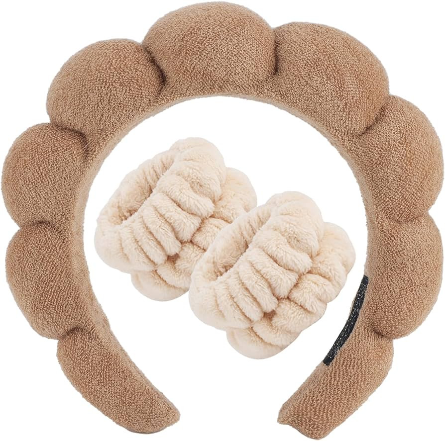 Zkptops Spa Headband for Washing Face Wristband Set Sponge Makeup Skincare Terry Cloth Bubble Sof... | Amazon (US)
