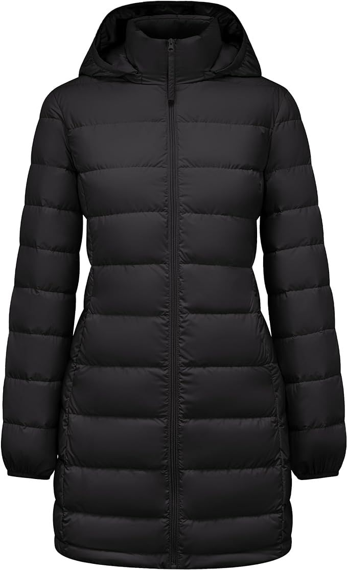 YZG Women's Warm Puffer Long Down Jacket Hooded Removable Warm Quilted Lightweight Coat | Amazon (US)