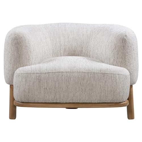 Victoria Mid Century Grey Performance Boucle Oak Wood Occasional Club Chair | Kathy Kuo Home