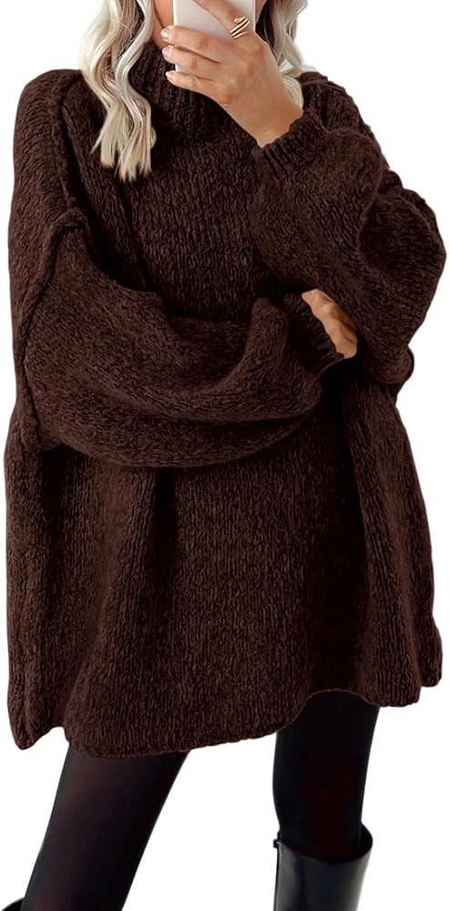 BTFBM Sweaters for Women Fall 2025 Long Sleeve Mock Neck Cable Knit Oversized Sweater Pullover To... | Amazon (US)