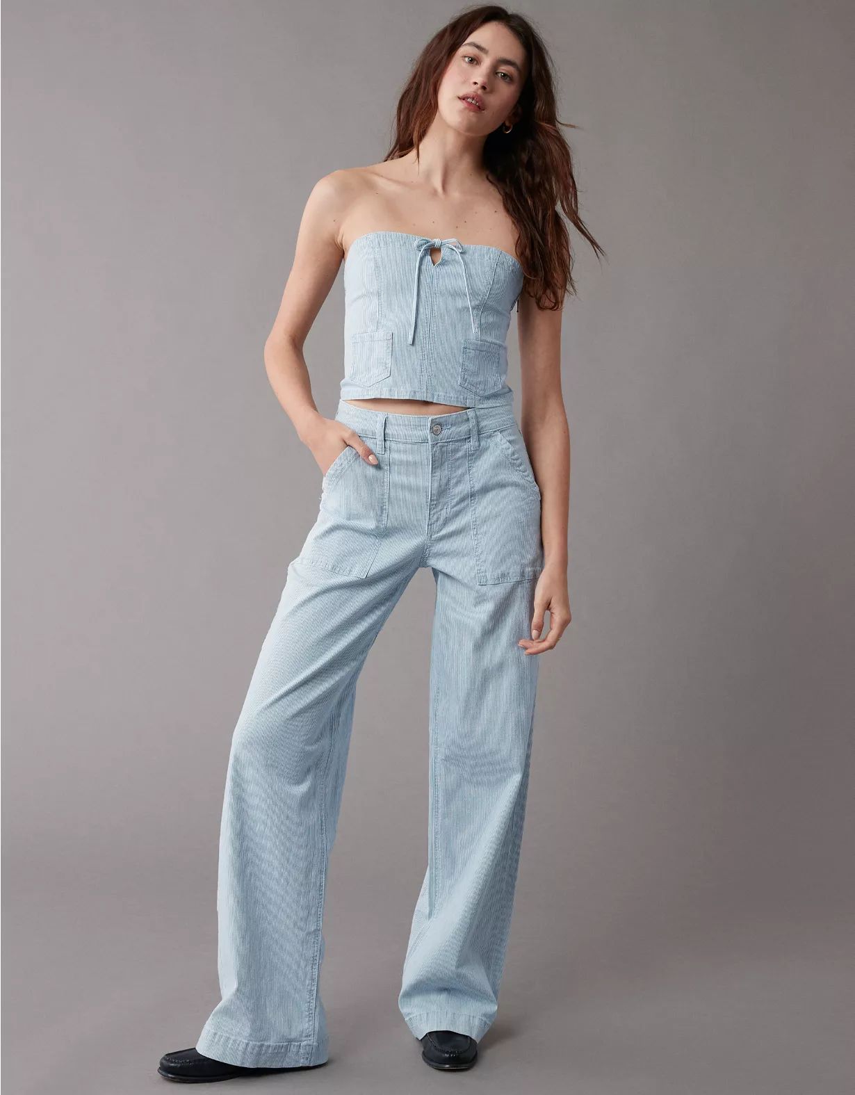 AE Cropped Railroad Denim Top | American Eagle Outfitters (US & CA)