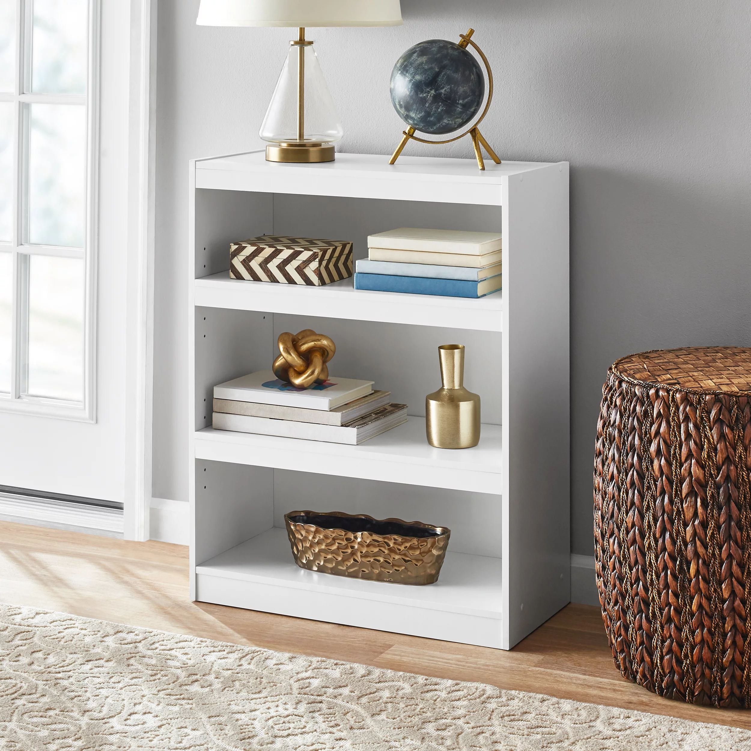 Mainstays Framed 3-Shelf Bookcase, White - Walmart.com | Walmart (US)