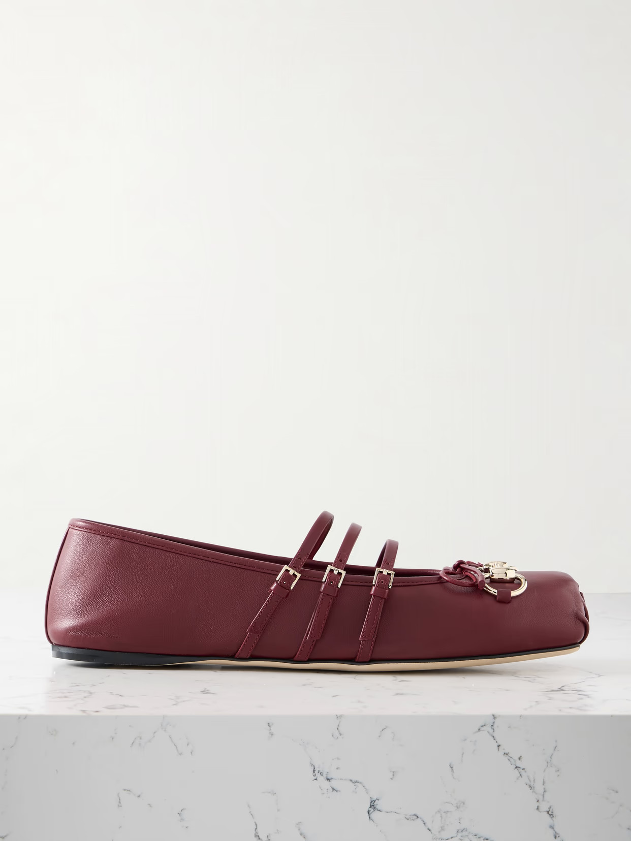 Gucci - Horsebit-embellished Leather Ballet Flats - Burgundy | NET-A-PORTER (UK & EU)