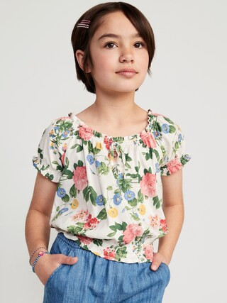Short Puff-Sleeve Smocked Top for Girls | Old Navy (US)