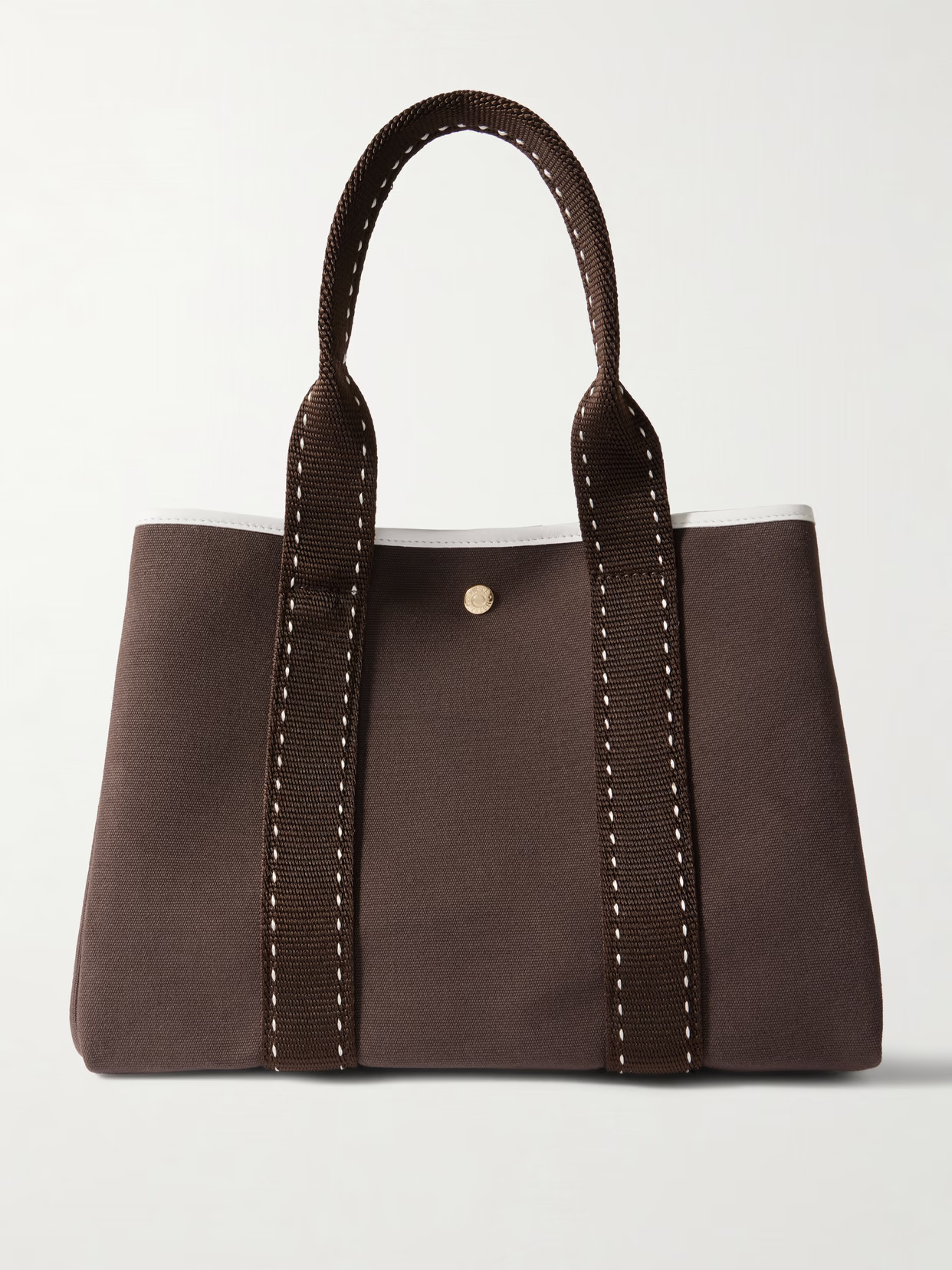 RUE de VERNEUIL - Sellier Medium Leather And Webbing-trimmed Canvas Tote - Chocolate | NET-A-PORTER (UK & EU)