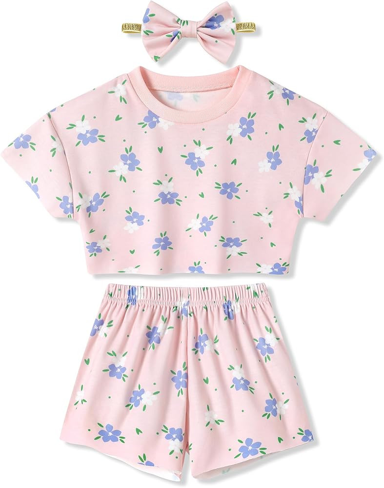 SANMIO Toddler Girl Clothes 18M-6T Toddler Girls Outfits Cute T-Shirt+Shorts+Headband 3Pcs Summer... | Amazon (US)