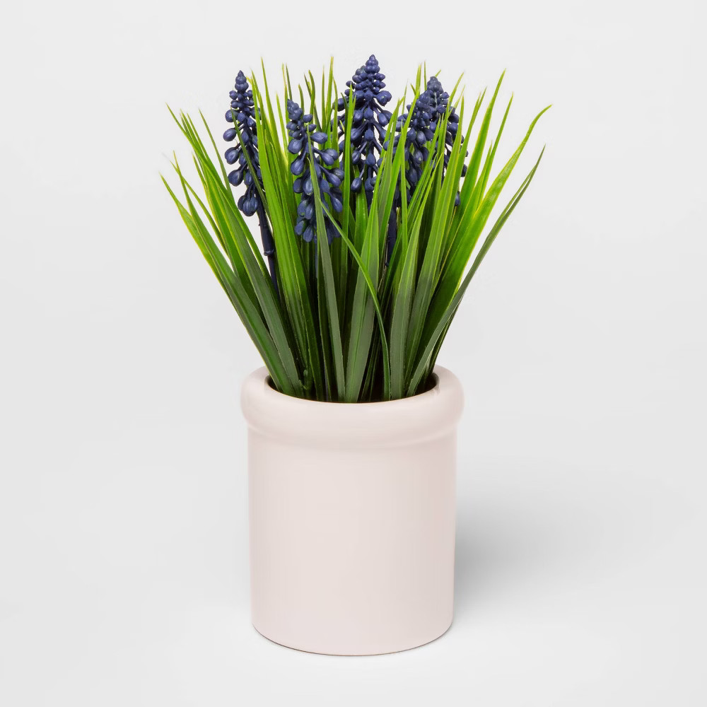 10.5" x 4" Artificial Grape Hyacinth in Ceramic Pot /Cream - Threshold™ | Target