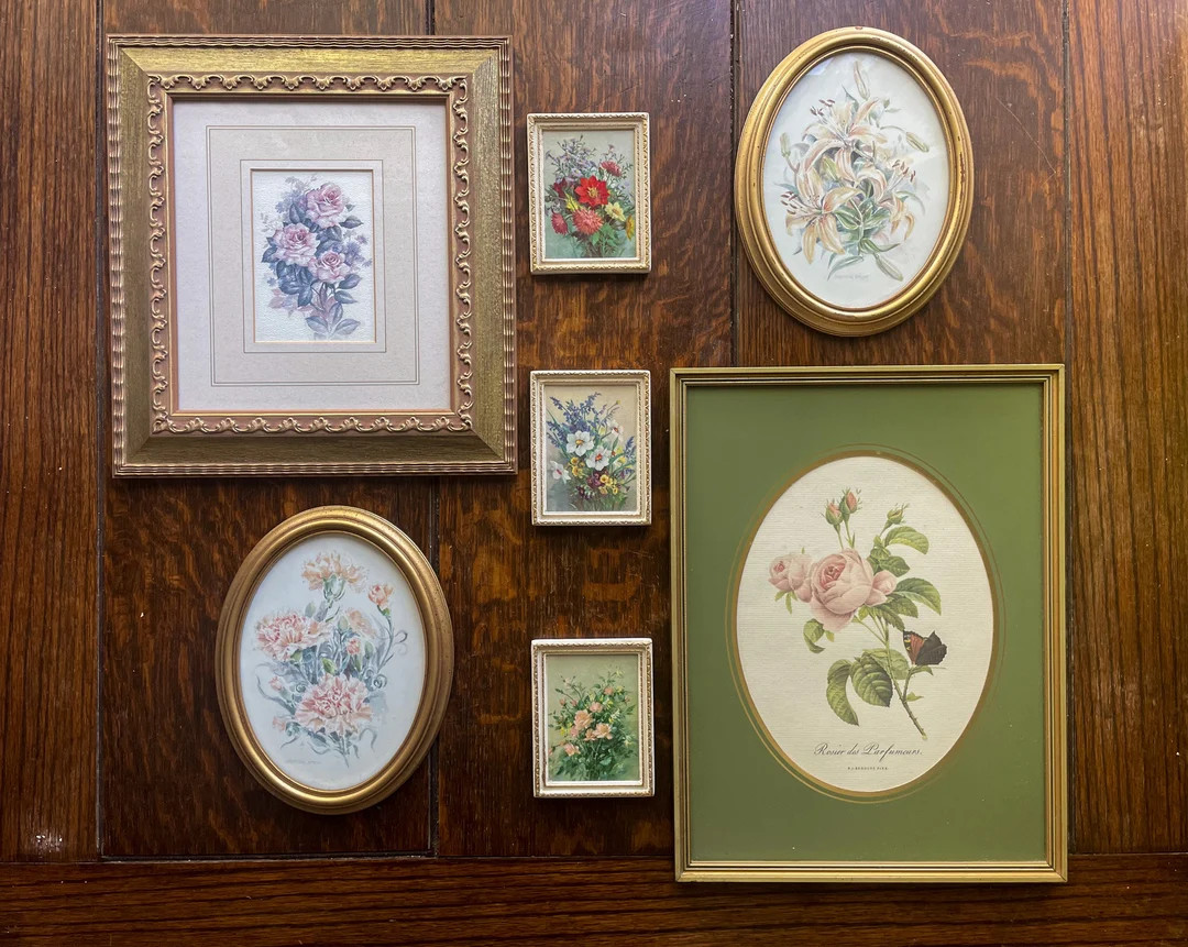 Vintage Flower Wall Decor/ Floral Print Pictures /dried Flowers Pictures/gilt Frames /studio Prin... | Etsy (UK)