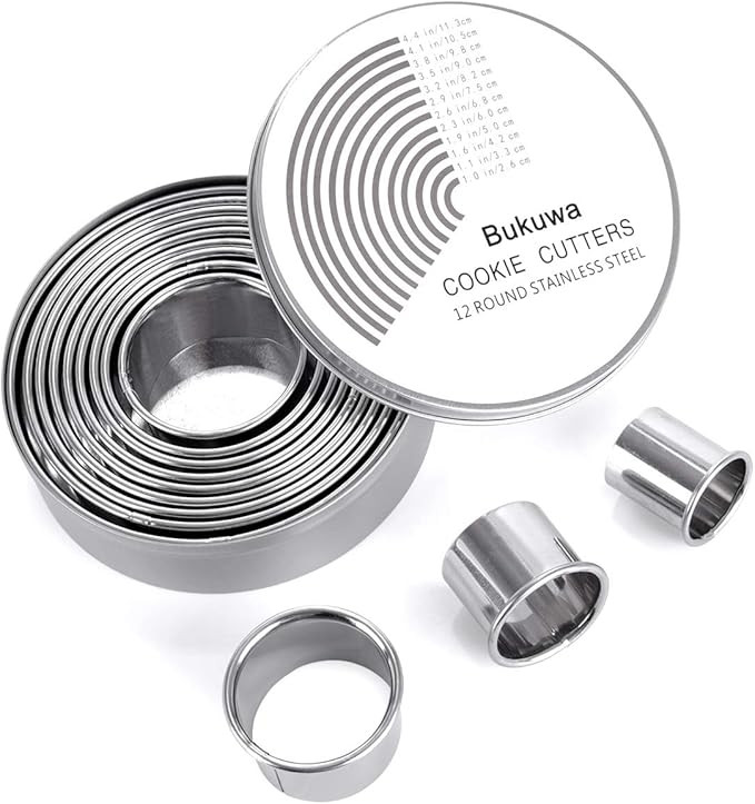 12 Pieces Round Cookie Biscuit Cutter Set,Graduated Circle for Pastry,18/8 Stainless Steel Donut ... | Amazon (US)