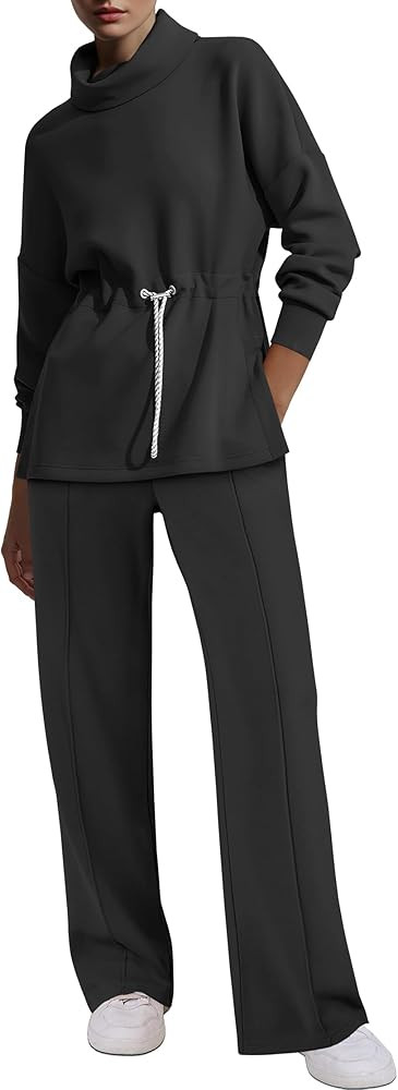 ANRABESS Womens 2 Piece Sweatsuits Turtleneck Sweatshirts Sweatpants Tracksuit Sets 2024 Fall Swe... | Amazon (US)