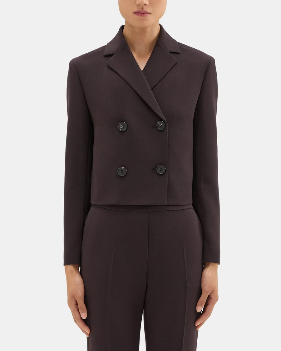 Double-Breasted Crop Blazer in Admiral Crepe | Theory