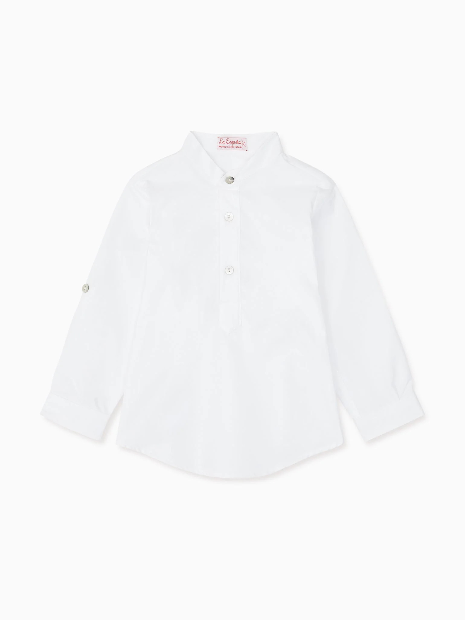 White Jazmin Cotton Long Sleeve Boy Shirt | La Coqueta (US)