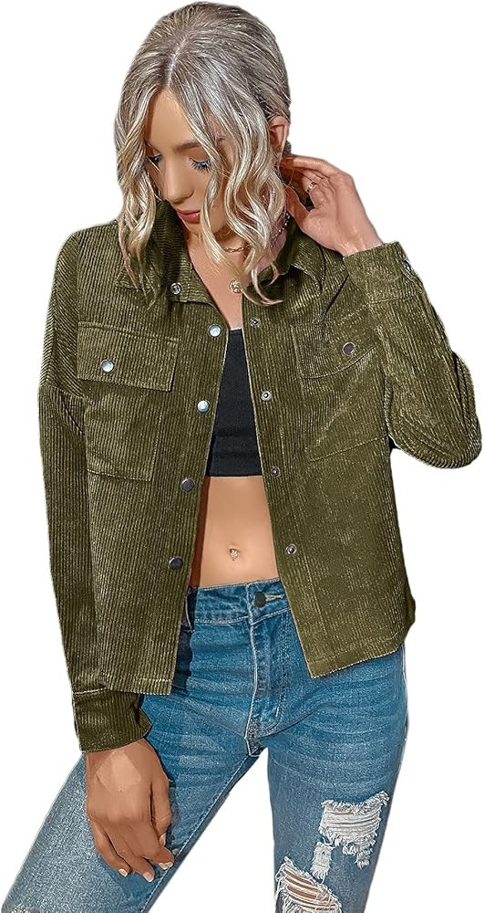 SOLY HUX Women's Puff Long Sleeve Raw Hem Button Down Crop Denim Jacket | Amazon (US)