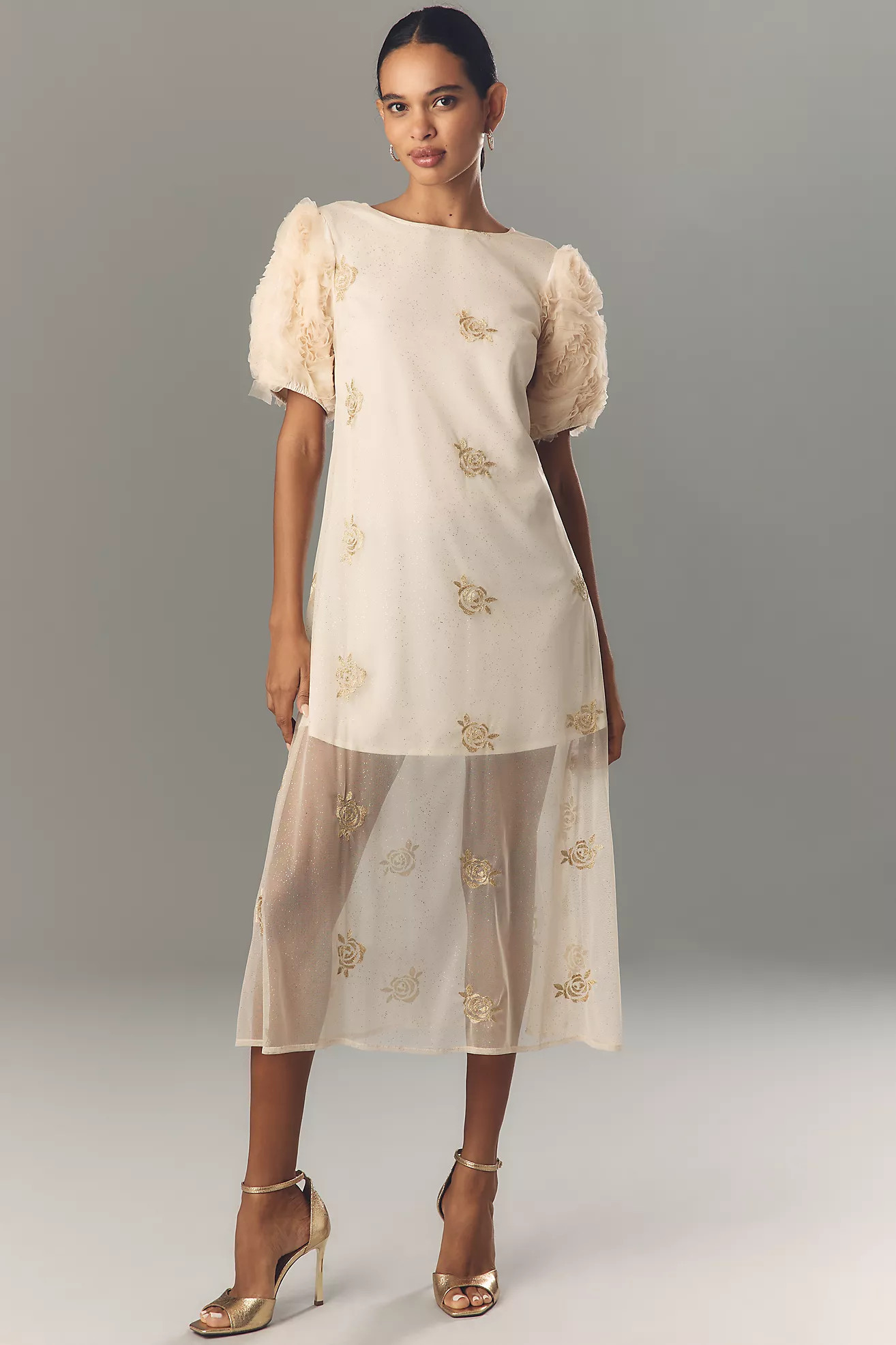 Let Me Be Floral Embroidered Midi Dress | Anthropologie (US)