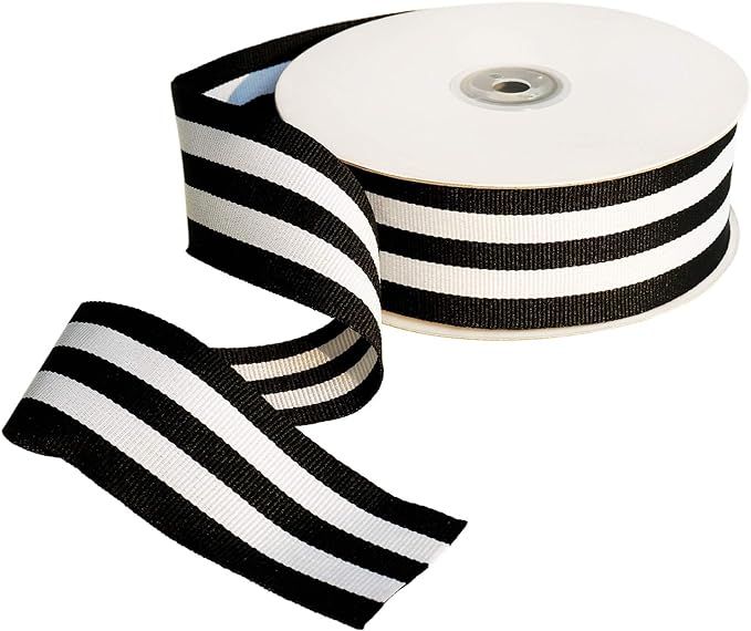 Black and White Taffy Striped Fabric Grosgrain Ribbon 1-1/2 Inch Wide 25 Yards Black Striped Ribb... | Amazon (US)