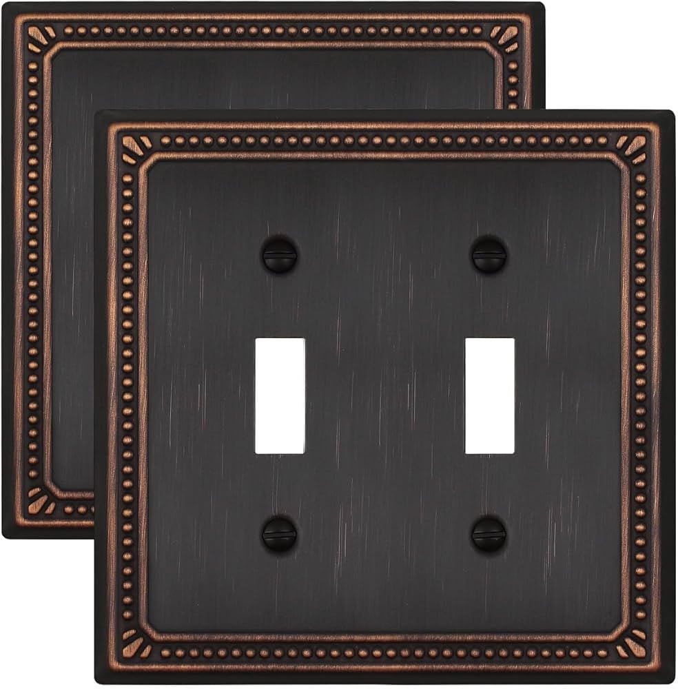 Metal Wall Plates, Switch Plates and Outlet Covers, Decorative Pearl Design (2 Toggle 2PK, Aged B... | Amazon (US)