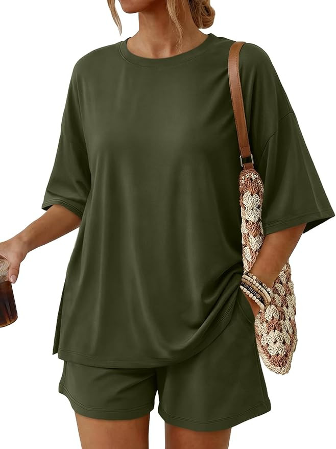Trendy Queen 2 Piece Summer Set Oversized Top & Loose Fit Shorts with Pockets | Amazon (US)